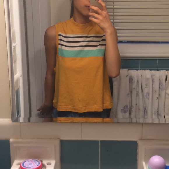 Free people muscle mock neck stripe tank yellow xs - Picture 3 of 5